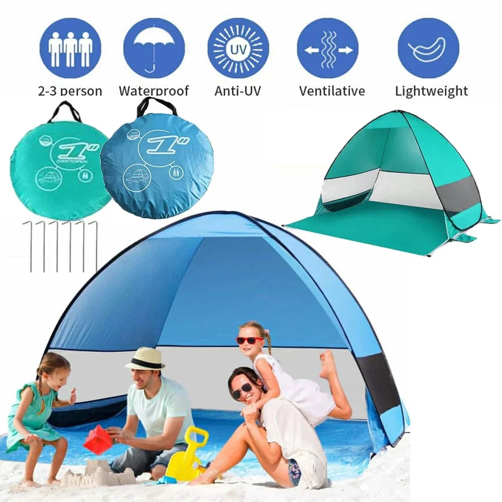 Pop Up Beach Tent Outdoor Camping Travel Shade Sun Shelter Tent Lightweight Folding Waterproof UV Protection Tents 2-3 Man/Women