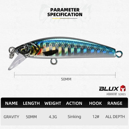 BLUX Gravity Minnow 50mm Long Cast Heavy Shrink Fishing Lure 4.3g Wobbler for Freshwater Saltwater Bass Pike Hard Plastic Bait