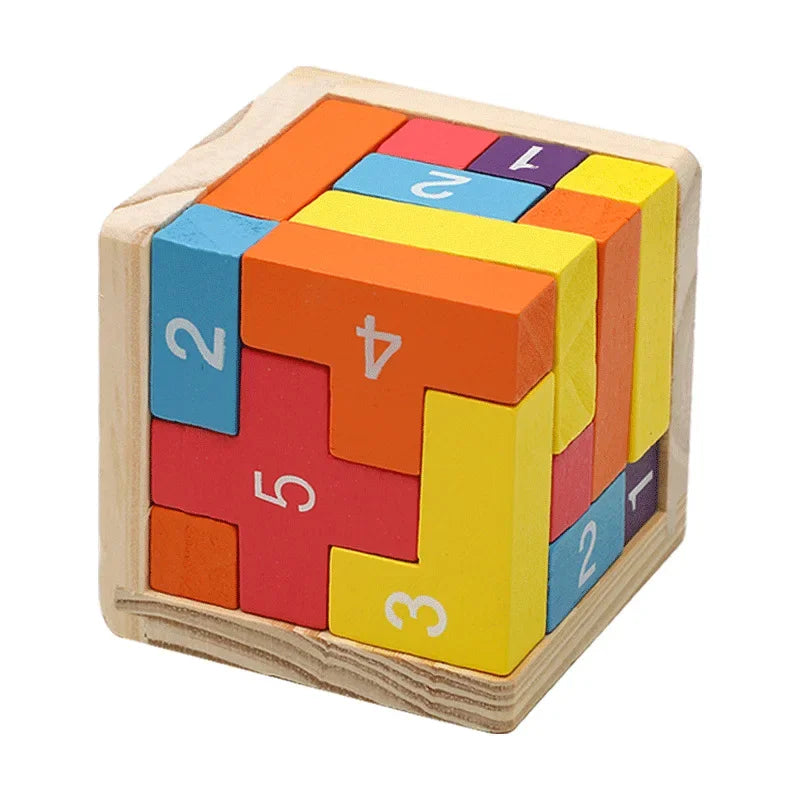 3D Cube Puzzle Luban Interlocking Creative Educational Wooden Toy Brain Mind Early Learning Game Gift For Children Letter