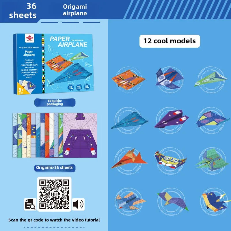 10/36 Sheets 3D Origami DIY Paper Airplane Handgun Children Educational STEM Toys Craft Kit Enhance Baby Spatial Thinking Gifts