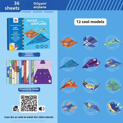 10/36 Sheets 3D Origami DIY Paper Airplane Handgun Children Educational STEM Toys Craft Kit Enhance Baby Spatial Thinking Gifts