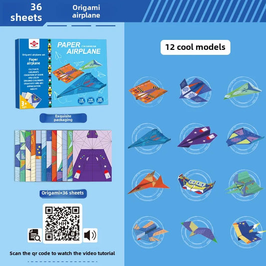 10/36 Sheets 3D Origami DIY Paper Airplane Handgun Children Educational STEM Toys Craft Kit Enhance Baby Spatial Thinking Gifts