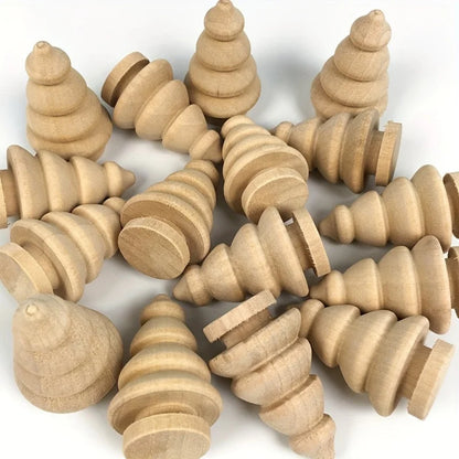 10PCS Wooden Christmas Trees, Creative Holiday Decor, DIY Hand-Painted Craft Kit for Kids, Wood Ornaments for Xmas Decorations