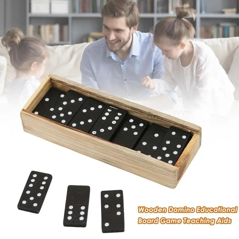 Wooden Domino Board Games Travel Funny Table Game Domino Toys Teaching Aids Double 6 Dominoes Set Puzzle Card Black Dominoes