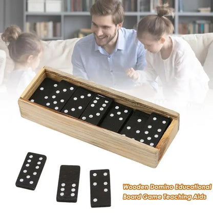 Wooden Domino Board Games Travel Funny Table Game Domino Toys Teaching Aids Double 6 Dominoes Set Puzzle Card Black Dominoes