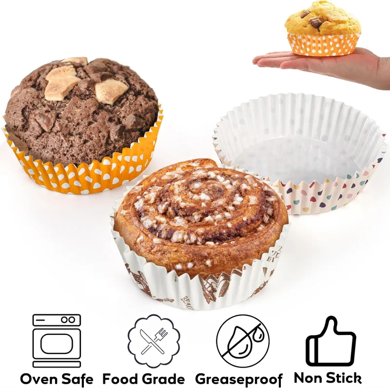 Round Cupcake Liners Greaseproof Paper Baking Cups Non-stick Muffin Wrappers Oven Safe For Muffins Brownie Quiche Snacks
