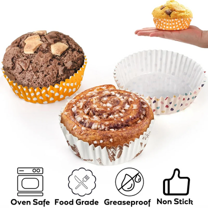 Round Cupcake Liners Greaseproof Paper Baking Cups Non-stick Muffin Wrappers Oven Safe For Muffins Brownie Quiche Snacks