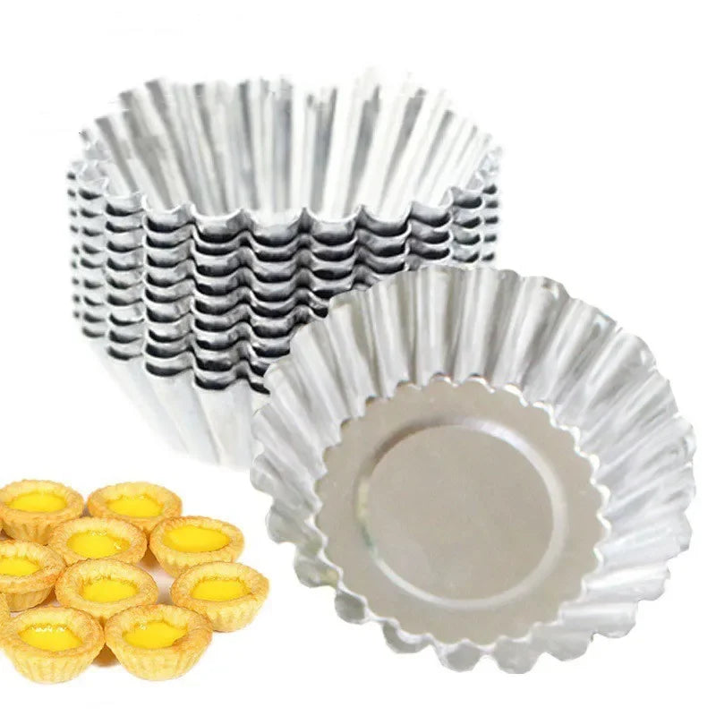 10pcs Egg Tart Molds Aluminum Cupcake Cake Cookie Lined Mold Mould Tin Baking Cups Kitchen Tool Reusable Nonstick Tartlets Hot