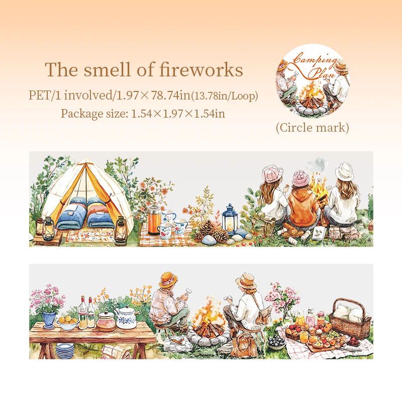 1 Roll Nature Camping Theme Scenic PET Tape for Scrapbooking DIY Collage Material Phone Case Notebook Decoration