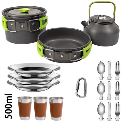 1Set Camping Cooking set Camping Cookware Travel Tableware Outdoor Picnic Set Teapot For 2-3 Peaple Non-stick pots assorted sets