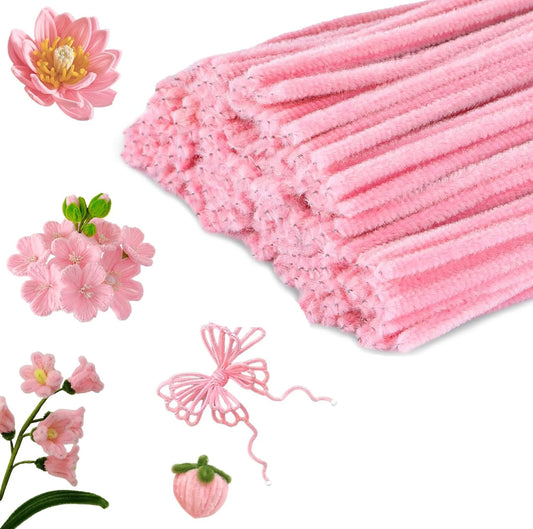 100pcs Pink Pipe Cleaners, Chenille Stems, Pipe Cleaners for Crafts, Pipe Cleaner Crafts, Art and Craft Supplies.