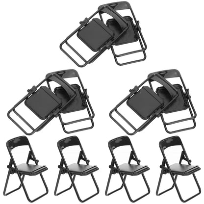 10Pcs Black Mini Folding Chair Phone Stand Miniature Furniture Educational Supplies Micro Decor Tiny Prop Cellphone Holder Mini