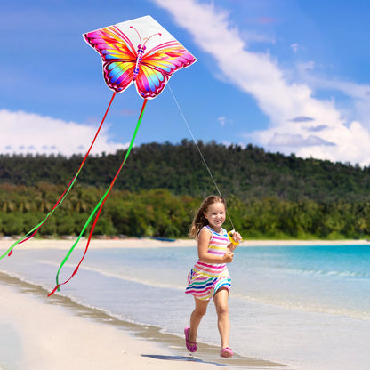 New Amazing Colorful 2Pcs/Set Butterfly Kite For Kids And Adults Good Flying With String And Handle