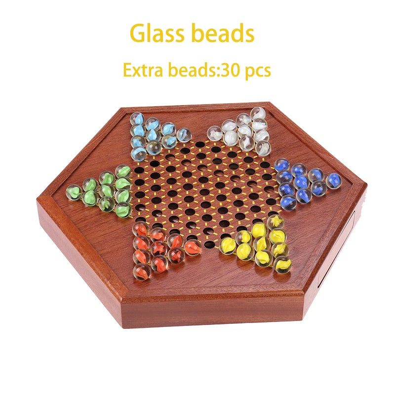 1 Set Solid Wood Checkers Set - Agate Marble Checkers - Glass Ball Pachisi - Children's Strategic Puzzle Game