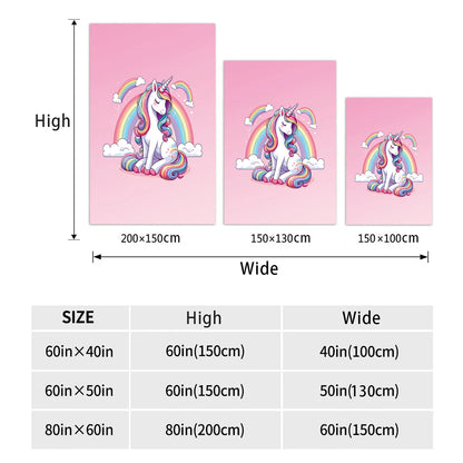 1PC cartoon unicorn and rainball pattern printed blanket, suitable for sofas, beds, travel, camping chairs, warm plush blanket