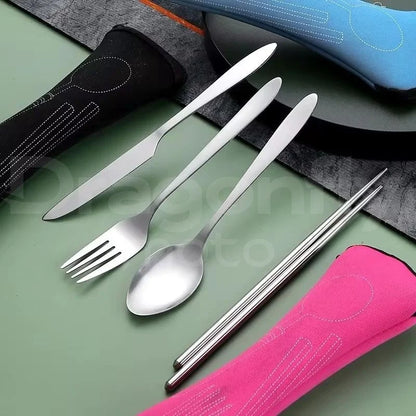 1/3pcs Picnic Set Tableware Washable With Zipper Travel Cutlery Kit  Portable Pouch For Dinner Household Tool Camping Spoon