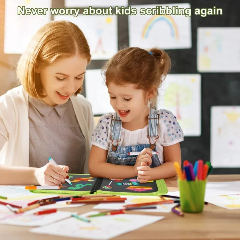 Erasable Kids Drawing Book Portable Montessori Painting Toys Blackboard Coloring Books Drawing Boards 6 Pages +3Pcs Pens