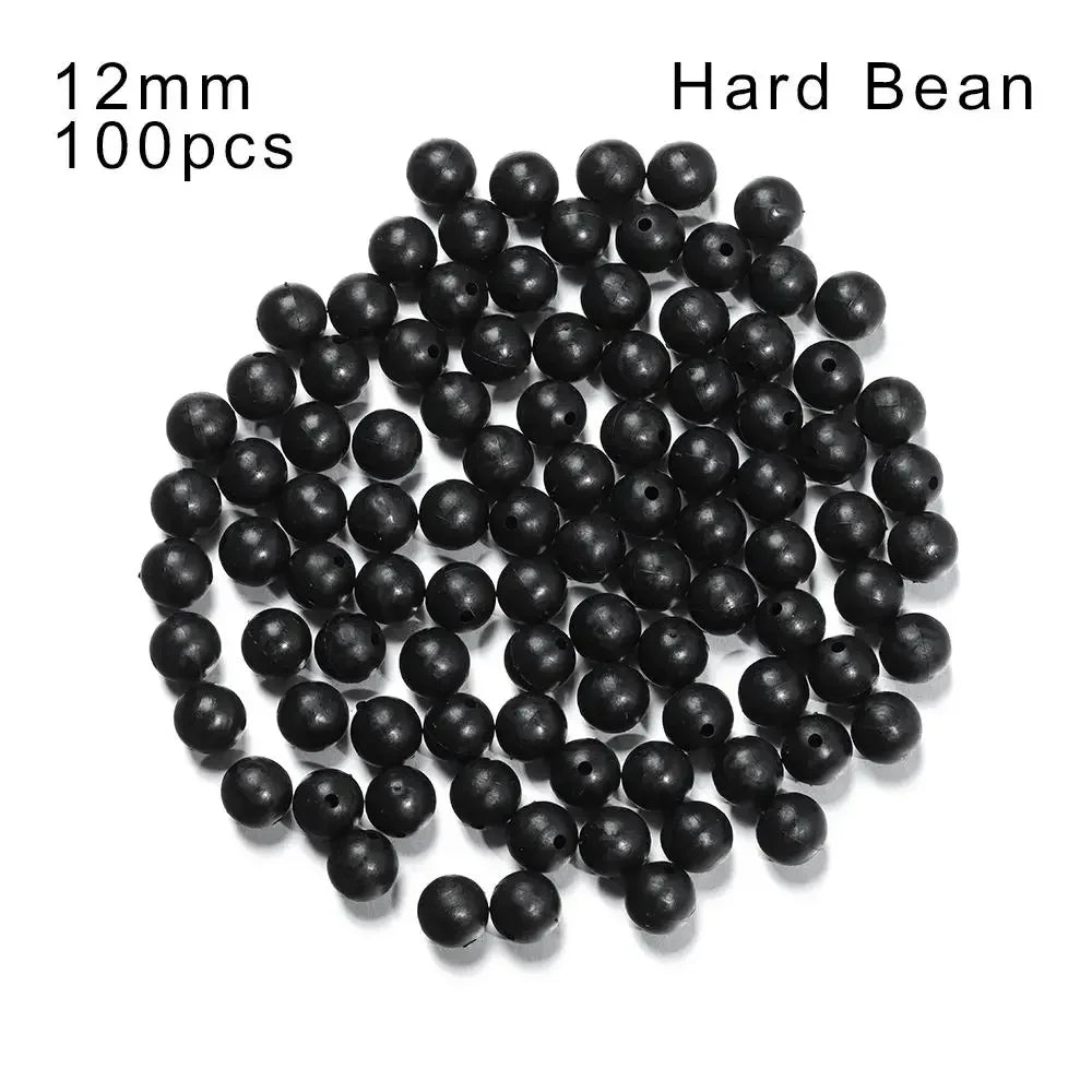 100pcs Fishing Beads Space Stopper Black 3mm-12mm Round Soft and hard beans Fishing Lures bait Hook Rig Accessories