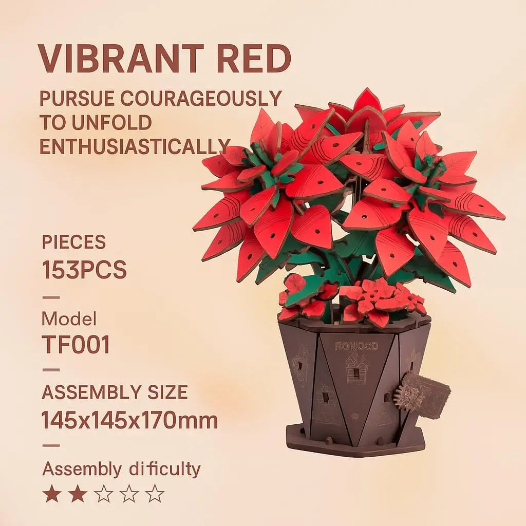 Robotime Poinsettia Flower Kit 3D Puzzle DIY Wooden Flower Craft Kit Christmas Table Decor Wooden Craft Gift Toy Gift Kit