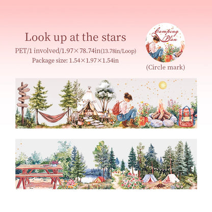 1 Roll Nature Camping Theme Scenic PET Tape for Scrapbooking DIY Collage Material Phone Case Notebook Decoration