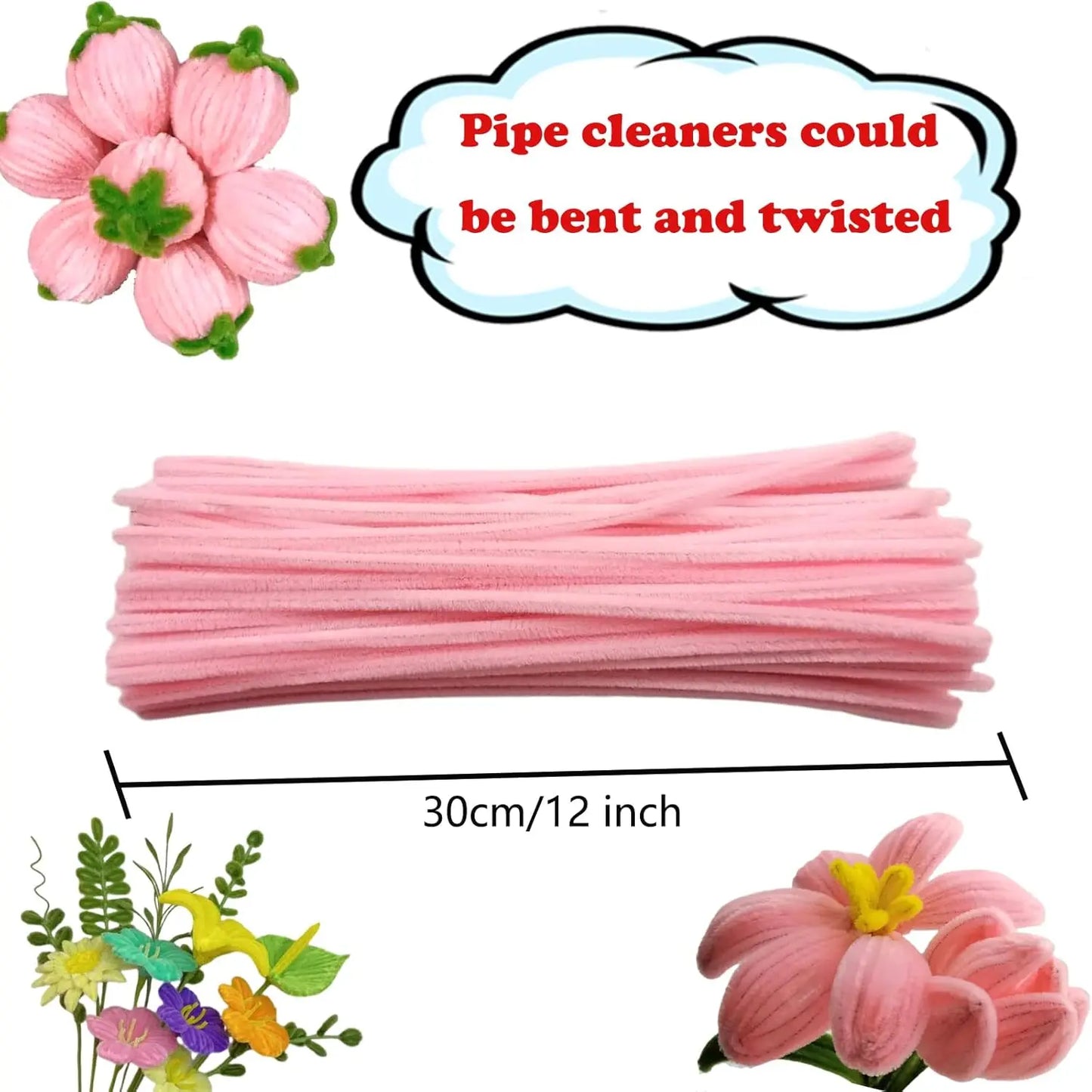 100pcs Pink Pipe Cleaners, Chenille Stems, Pipe Cleaners for Crafts, Pipe Cleaner Crafts, Art and Craft Supplies.