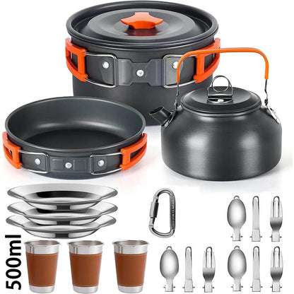 1Set Camping Cooking set Camping Cookware Travel Tableware Outdoor Picnic Set Teapot For 2-3 Peaple Non-stick pots assorted sets