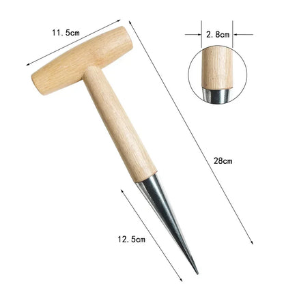 Hand Sow Dibbler With Wood Handle For Sowing Seeds Transplanting Plants Planting Bulbs Digging Gardening Garden Hole Punch Tool