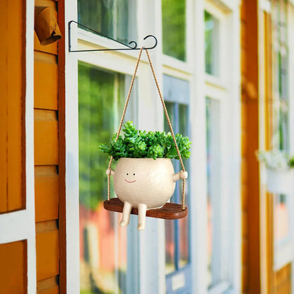 Swing Face Planter Resin Plant Succulent Pots Creative Wall Hanging Head Planter Multifunctional Home Garden Patio Accessories