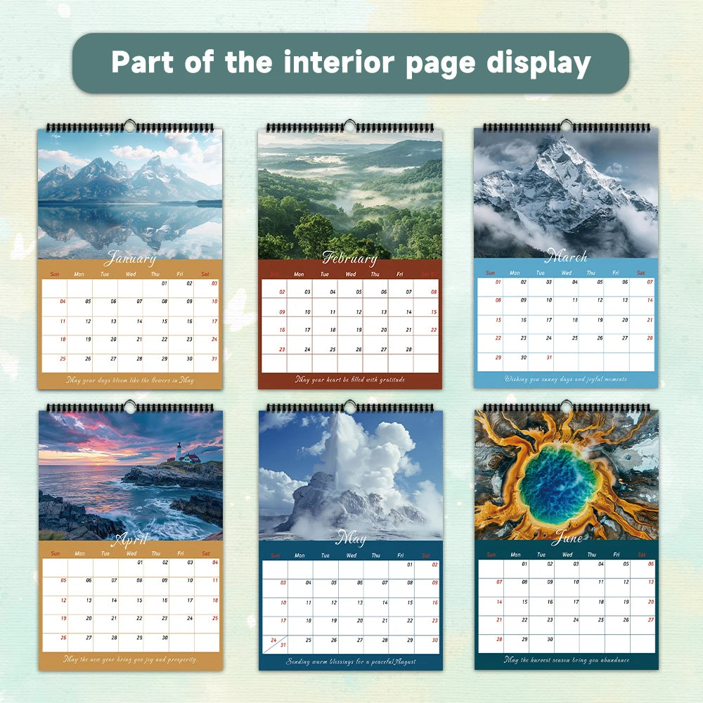1pc Nature Landscape Wall Calendar -Scenic Theme, 12 Different Designs, Suitable as a Gift for Birthdays, Christmas and New Year