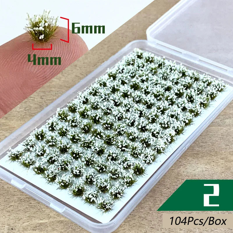 104Pcs Miniature Static Flower/Grass Tuft Plant Model Kit for Diorama Railway/Building/Garden Micro Landscape Model Making