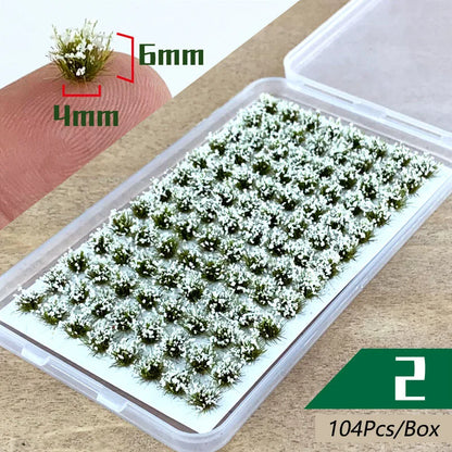 104Pcs Miniature Static Flower/Grass Tuft Plant Model Kit for Diorama Railway/Building/Garden Micro Landscape Model Making