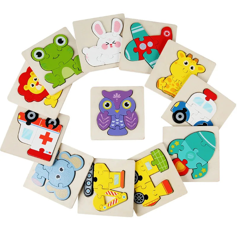 High Quality 3D Wooden Puzzle Baby Cartoon Animal Traffic Jigsaw Early Learning Cognition Game Puzzle Toys for Children