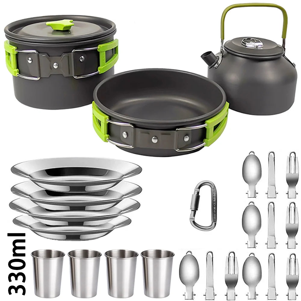 1Set Camping Cooking set Camping Cookware Travel Tableware Outdoor Picnic Set Teapot For 2-3 Peaple Non-stick pots assorted sets