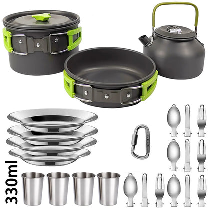 1Set Camping Cooking set Camping Cookware Travel Tableware Outdoor Picnic Set Teapot For 2-3 Peaple Non-stick pots assorted sets