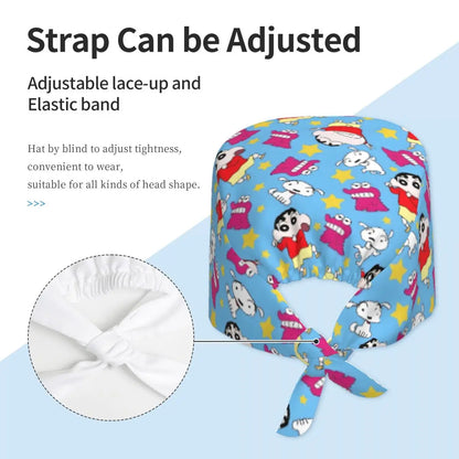 Custom Crayons Shin-chans Cute Anime Scrubs Cap Surgical Hats Women Men Operating Room Cap Nursing Cap Lab Works Hat