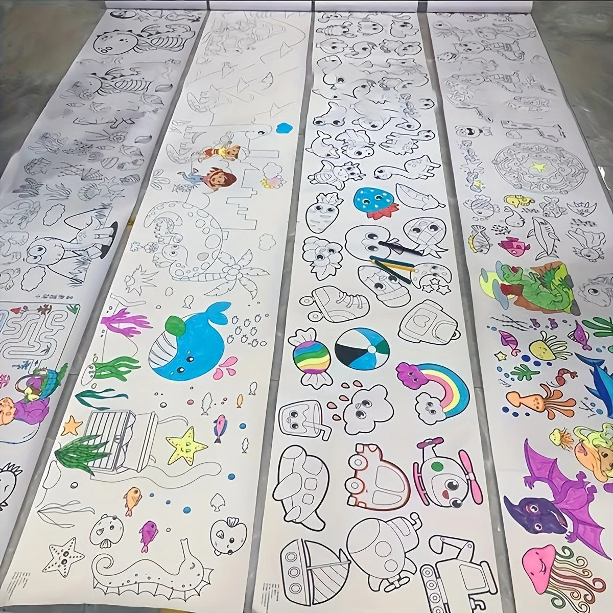 300CM DIY Drawing Roll Sticky Color Filling Paper Graffiti Scroll Coloring Roll Kids DIY Painting Educational Toys For Children