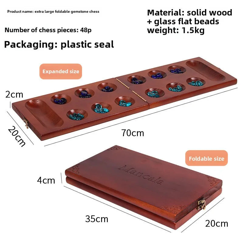 Ancient Mancala African Chess: The solid wood chess set is paired with exquisite stone granules and is an essential board games