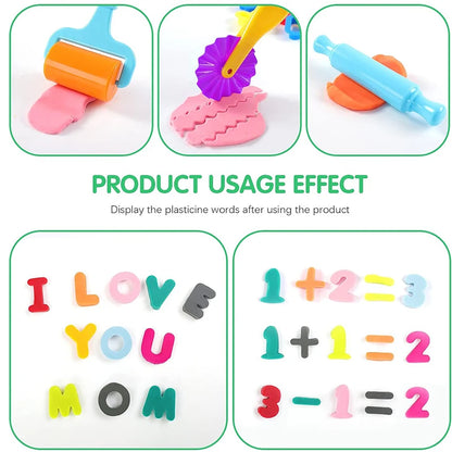 Puzzle Play Dough Tool Kit For Kids Number Letters Symbols Cutters Dough Rollers Clay Playdough Accessories Preschool DIY Toys