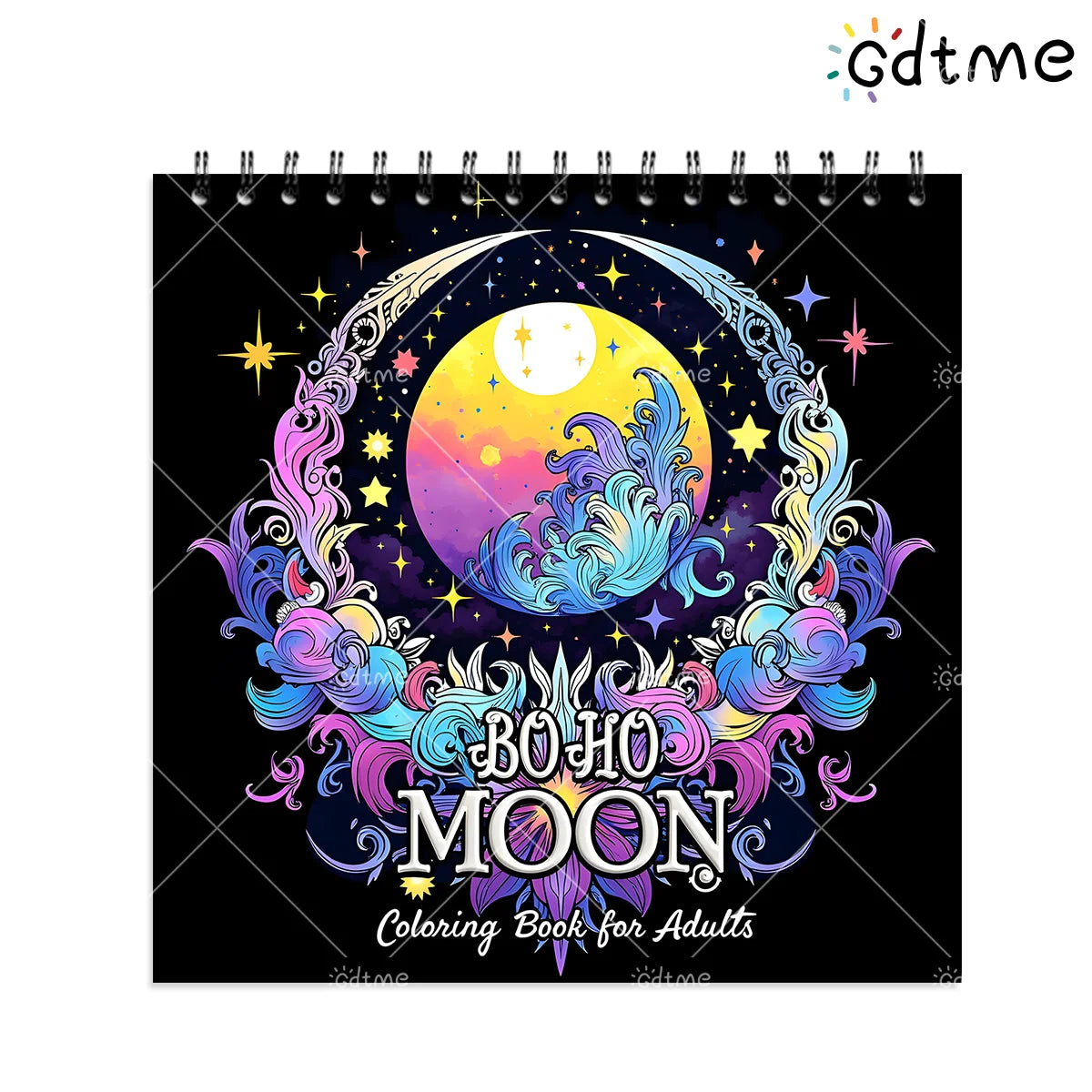BOHO MOON Coloring Book for Adult Featuring Spiral binding 24pages for Relaxation Kid Educational DIY Painting Drawing Book