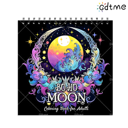 BOHO MOON Coloring Book for Adult Featuring Spiral binding 24pages for Relaxation Kid Educational DIY Painting Drawing Book