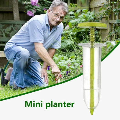 Mini Sowing Seed Dispenser 5 Different Settings Handheld Seed Planter with 2 Transplanting Tools Hand Seeder Gardening Supplies