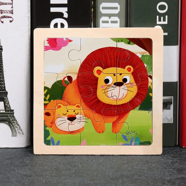 New 9piece Wooden 3d Puzzle Cartoon Animal Vehicle Intelligence Jigsaw Puzzle Game Montessori Educational Toys for Children