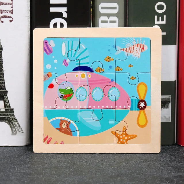 New 9piece Wooden 3d Puzzle Cartoon Animal Vehicle Intelligence Jigsaw Puzzle Game Montessori Educational Toys for Children