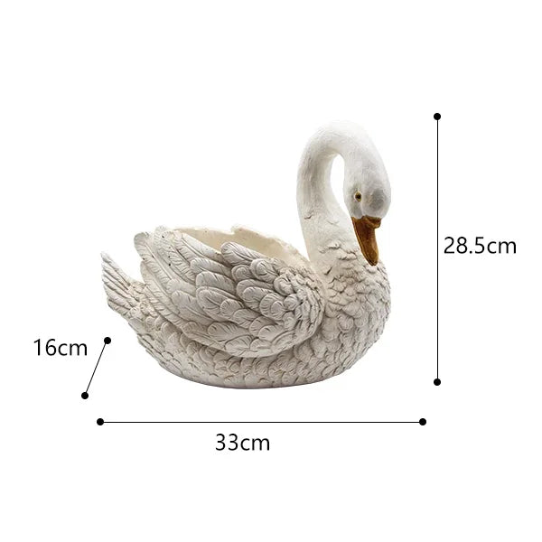 Swan-Shaped Bonsai Planter Animal Theme Garden Pot Roman Pillar Style Decoration Courtyard Landscape Ornament Elegant
