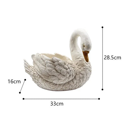 Swan-Shaped Bonsai Planter Animal Theme Garden Pot Roman Pillar Style Decoration Courtyard Landscape Ornament Elegant