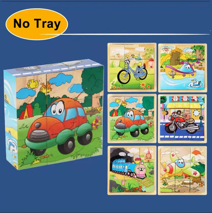 3D cube Wooden puzzle children's nine pieces six-sided wooden block tray children's Montessori learning educational puzzle toys