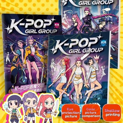 Kpop Demon Hunters Coloring Book Anime Character Rumi Mira Zoey Cute Line Drawing Tracing Sketch Copying Picture Book Kids Gifts