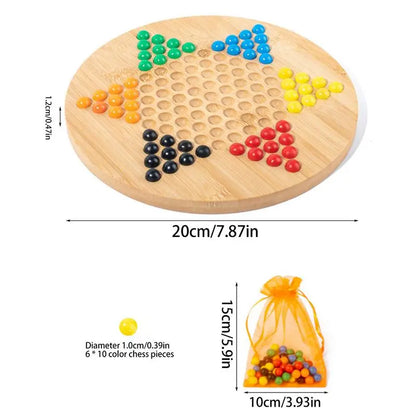 Wooden Checkers Board Game Glass Beads Chinese Wood Hexagonal Checkers Plate Glass Marble Checkers Board Games For Friends Famil