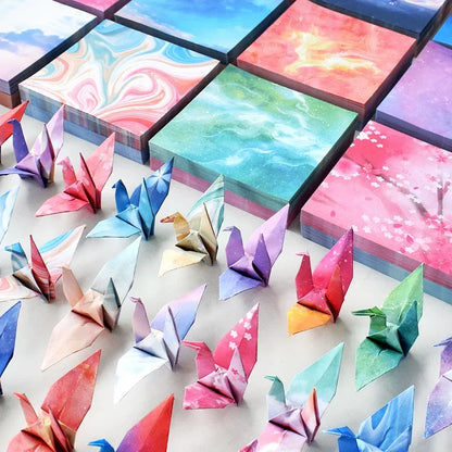 200-400Sheets Galaxy Outer Space Origami Paper Cranes Paper Decor Folded Origami Paper for Kids DIY Arts Christmas Craft Project