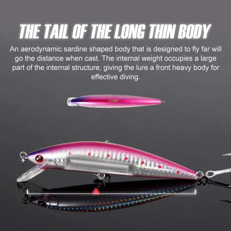Noeby 120mm 44g Heavy Sinking Minnow Fishing Lure Long Casting Wobbler Artificial Hard Bait for Sea Bass Saltwater Fishing Lure